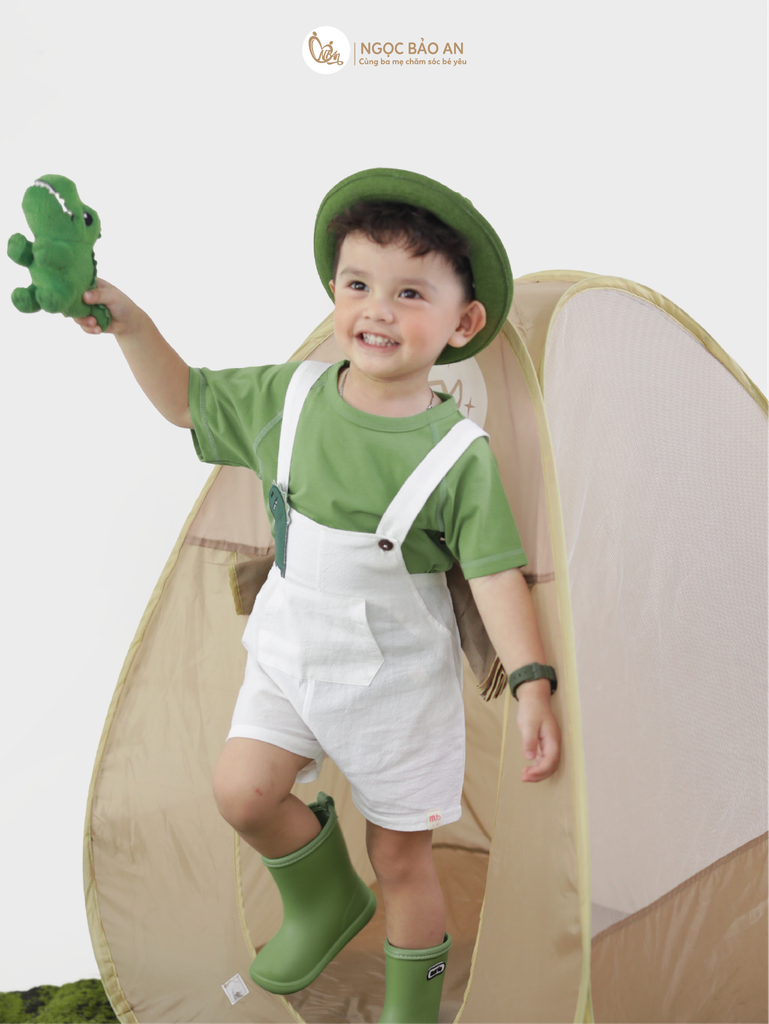 [M&B] BST DINO: Set áo+yếm bé trai M&B cotton (Dino Tag)