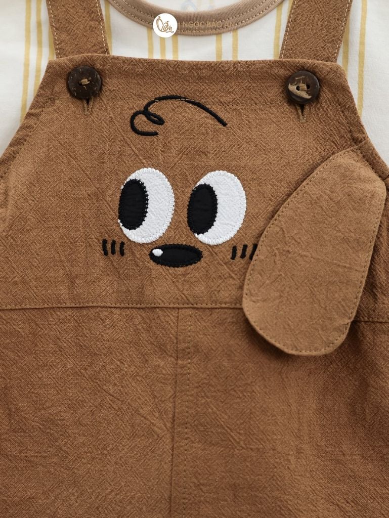 [M&B] BST CÚN: Set áo+yếm cotton M&B (Cún Nâu)