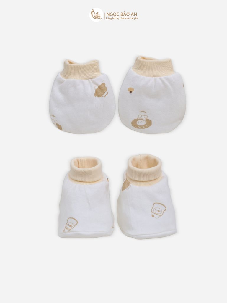 [M&B] Bộ bao tay chân cotton M&B sơ sinh họa tiết Gấu Bread cho bé (Combo sơ sinh cotton 2025)