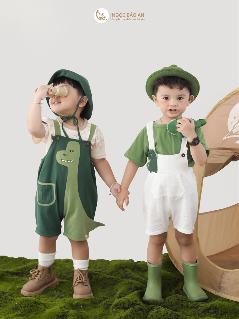 [M&B] BST DINO: Set áo+yếm bé trai M&B cotton (Dino Tag)