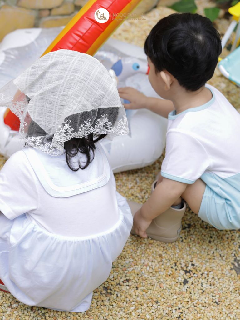 [M&B] Body đùi giả đầm xòe cotton bé gái cá xanh