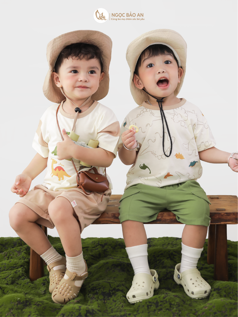 [M&B] BST DINO: Bộ ngắn bé trai M&B cotton (Dino Gang)
