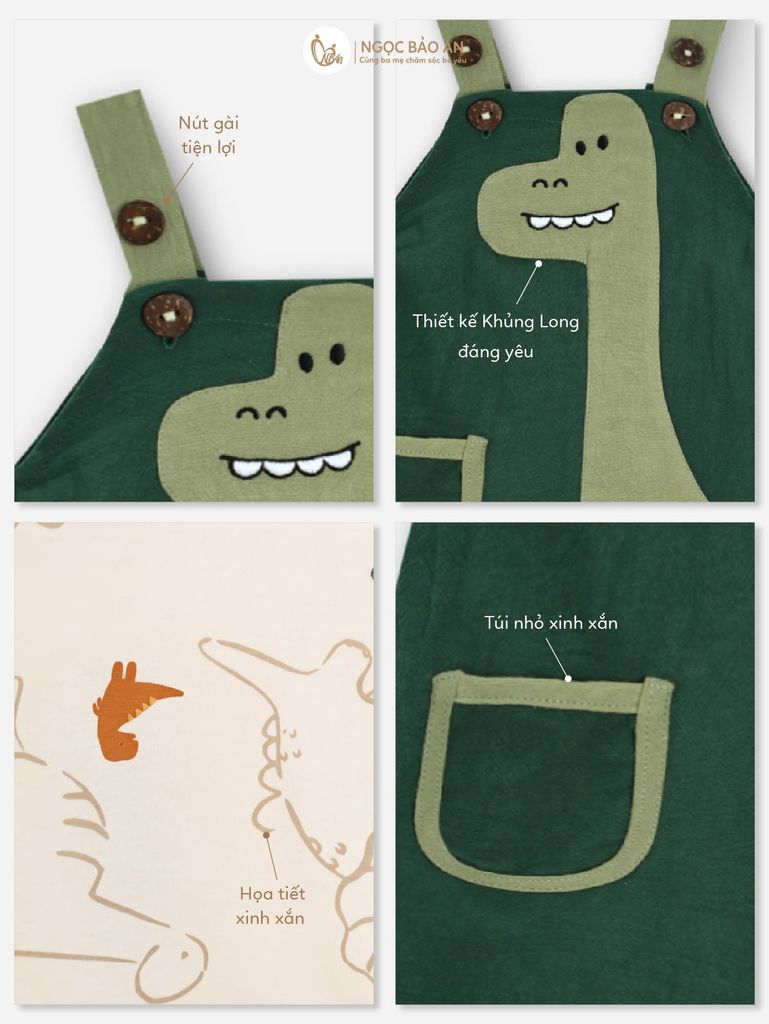 [M&B] BST DINO: Set áo họa tiết phối yếm lil dino
