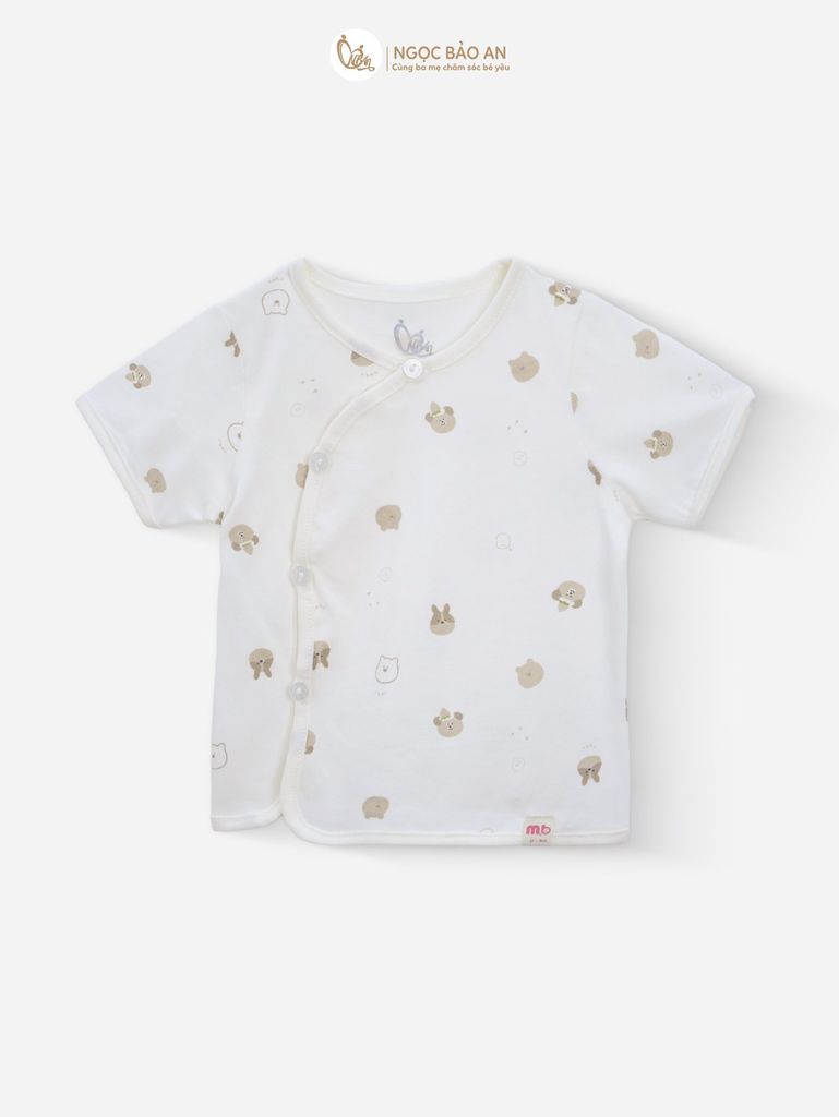 [M&B] Bộ ngắn cài bên tone Nâu cotton M&B cho bé (Combo Sơ Sinh Cotton 2025)