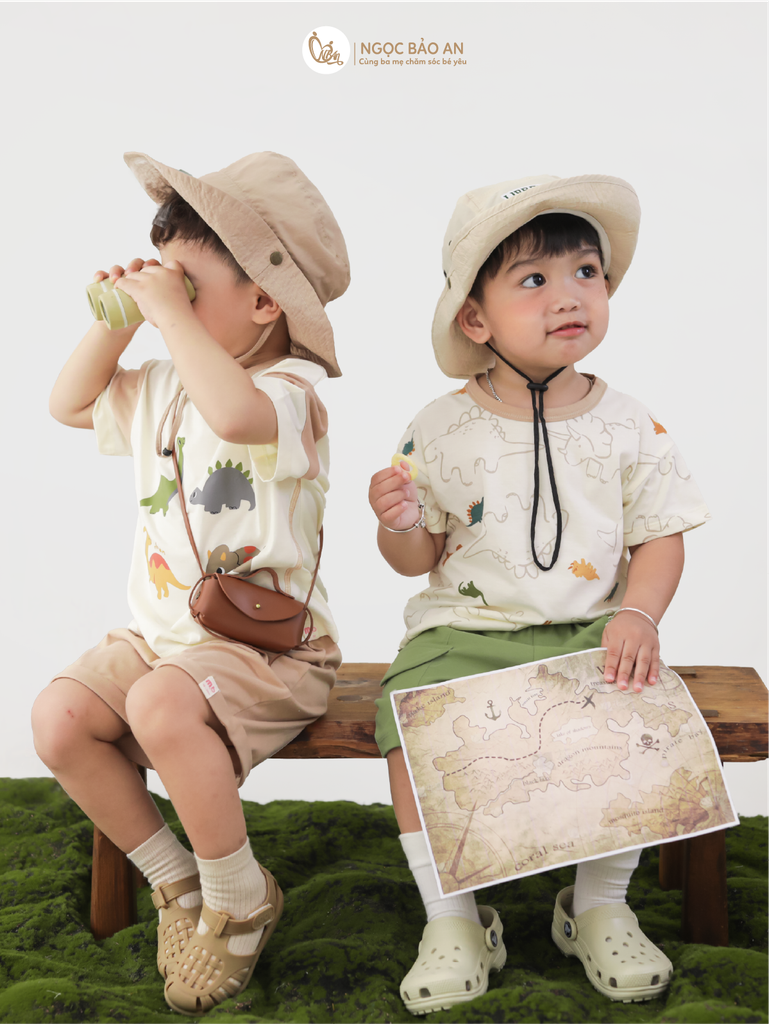 [M&B] BST DINO: Bộ ngắn bé trai M&B cotton (Dino Gang)