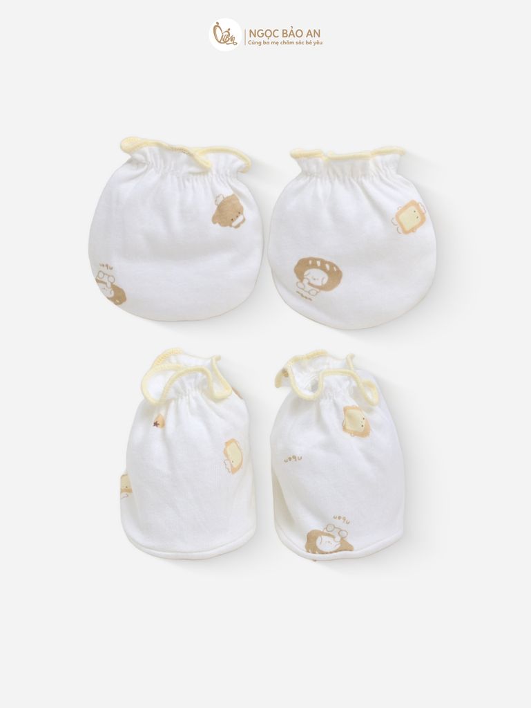 [M&B] Bộ bao tay chân cotton M&B sơ sinh họa tiết Gấu Bread cho bé (Combo sơ sinh cotton 2025)
