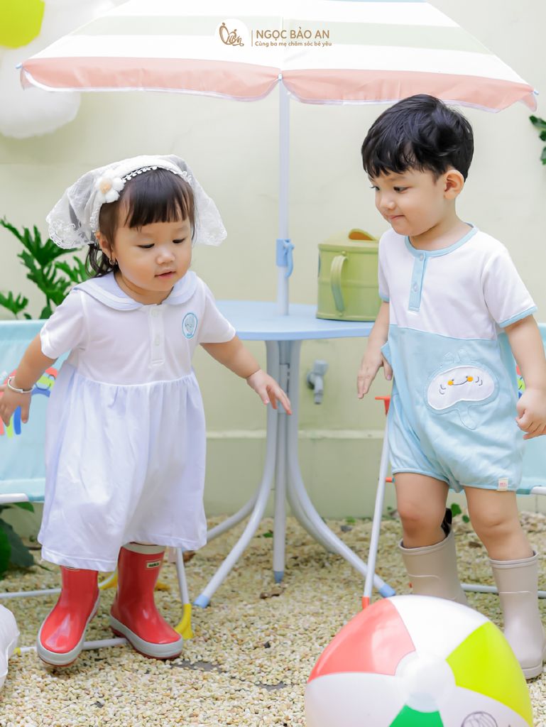[M&B] Bodychip cotton tay ngắn cho bé cá xanh