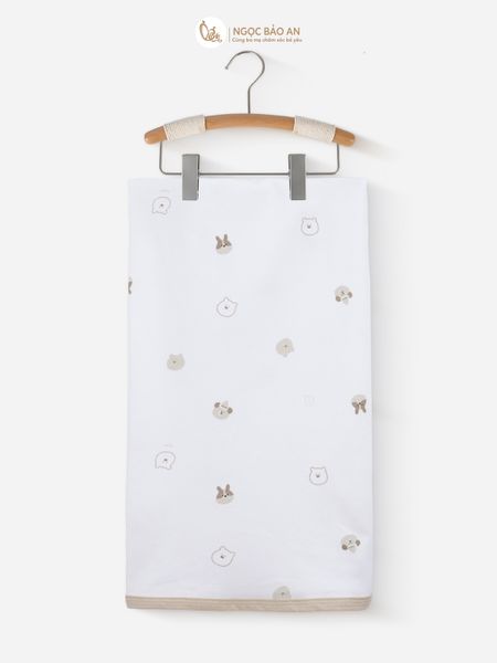[M&B] Khăn choàng đa năng cotton họa tiết gấu thỏ nâu 85x100cm