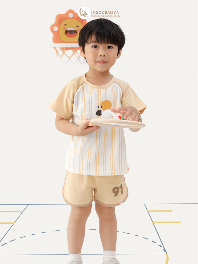 [M&B} BST CÚN: Bộ tay ngắn thể thao cotton M&B (Cún Sọc 91)