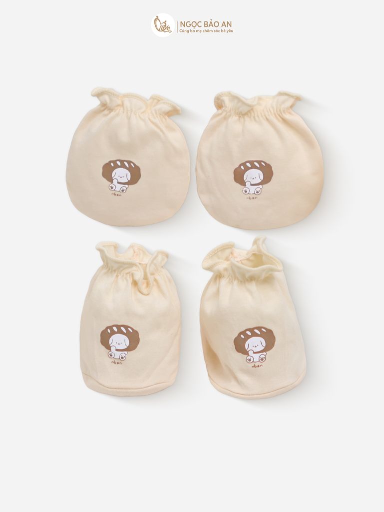 [M&B] Bộ bao tay chân cotton M&B sơ sinh họa tiết Gấu Bread cho bé (Combo sơ sinh cotton 2025)