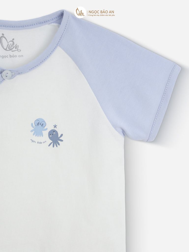 [M&B] Bộ ngắn cài bên tone Xanh cotton M&B cho bé (Combo Sơ Sinh Cotton 2025)