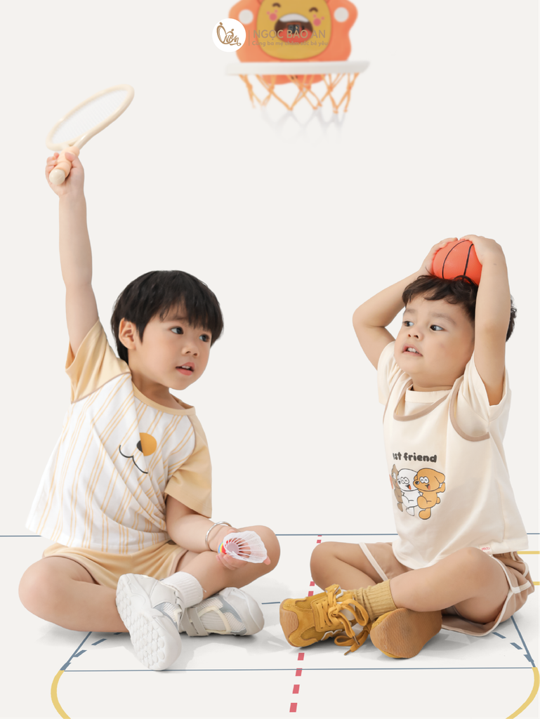 [M&B} BST CÚN: Bộ tay ngắn thể thao cotton M&B (Cún Sọc 91)