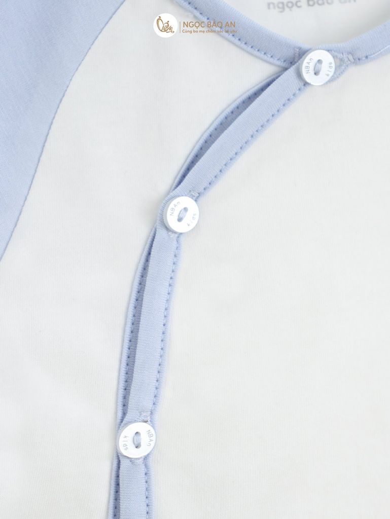[M&B] Bộ ngắn cài bên tone Xanh cotton M&B cho bé (Combo Sơ Sinh Cotton 2025)