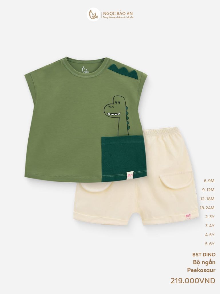 [M&B] BST DINO: Bộ áo phối quần ngắn peekosaur