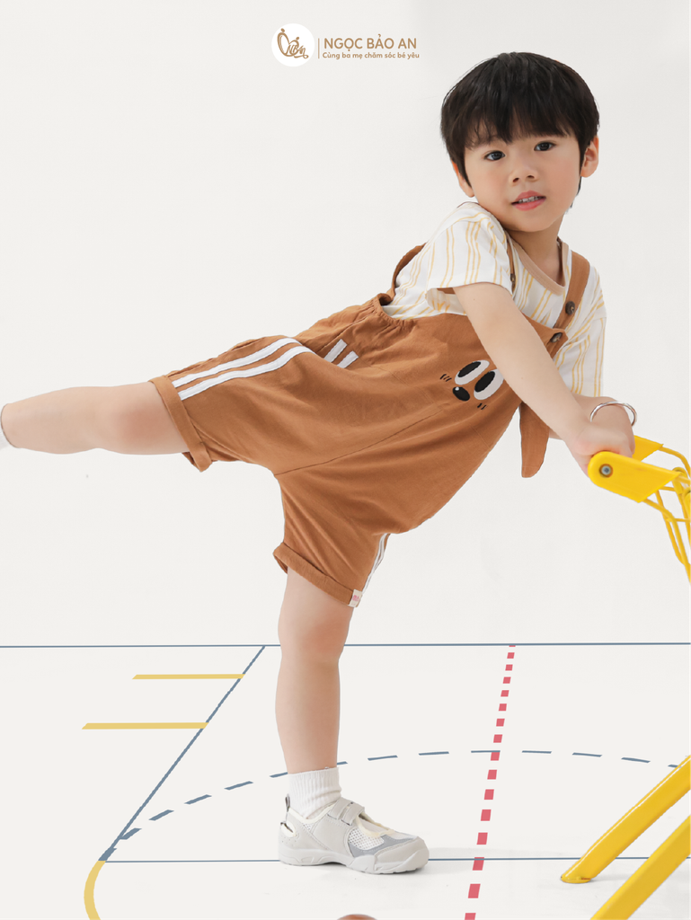 [M&B] BST CÚN: Set áo+yếm cotton M&B (Cún Nâu)
