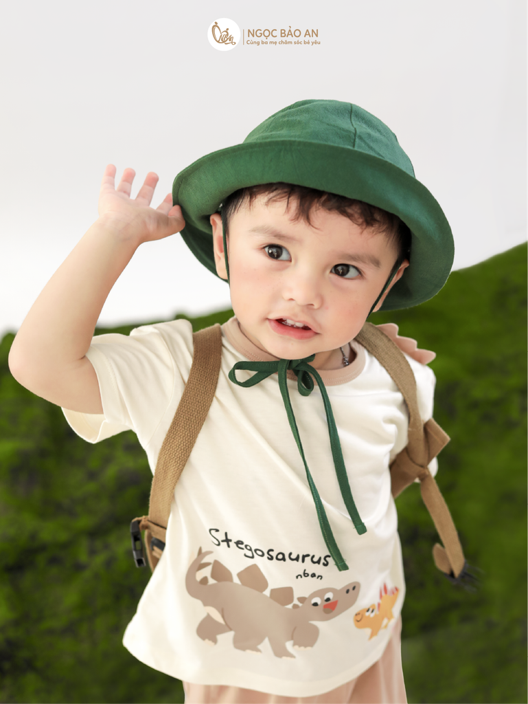 [M&B] BST DINO: Bộ ngắn bé trai M&B cotton (Stegosaurus)