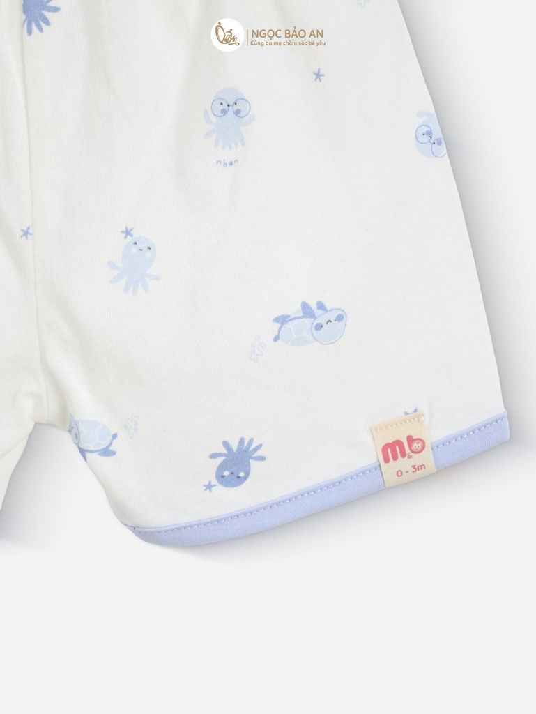 [M&B] Bộ ngắn cài bên tone Xanh cotton M&B cho bé (Combo Sơ Sinh Cotton 2025)