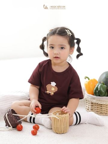 [NGỌC BẢO AN KIDS] Bộ lửng tay ngắn cotton nâu đậm co giãn 4c (1-3 tuổi)