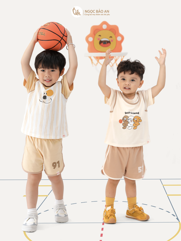 [M&B} BST CÚN: Bộ tay ngắn thể thao cotton M&B (Cún Sọc 91)