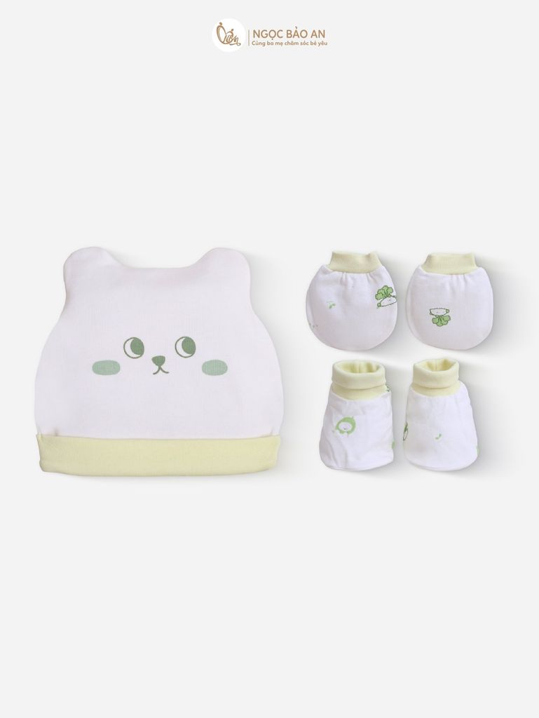 [M&B] Set nón bao tay chân bo sơ sinh cotton M&B in hình họa tiết (Combo sơ sinh cotton 2025)