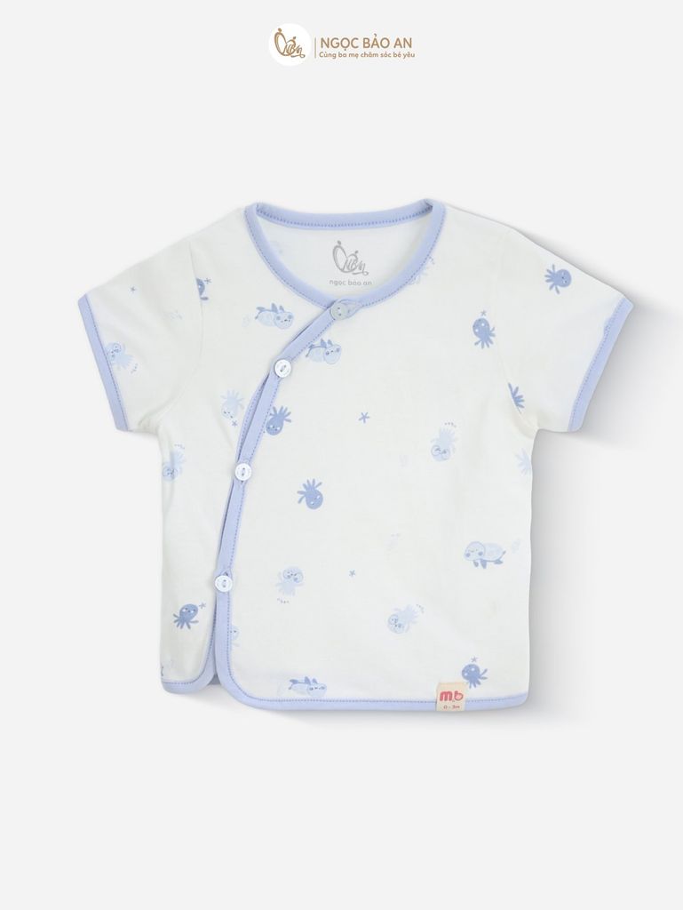 [M&B] Bộ ngắn cài bên tone Xanh cotton M&B cho bé (Combo Sơ Sinh Cotton 2025)