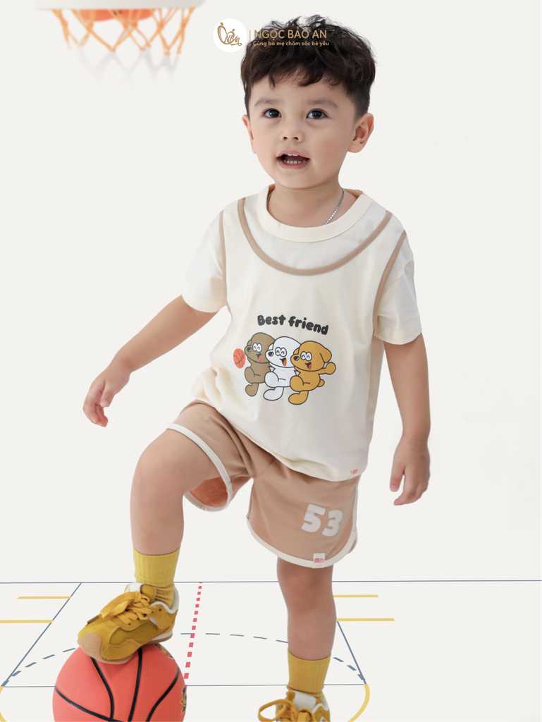 [M&B] BST CÚN: Bộ tay ngắn thể thao cotton M&B (Cún Best Friends 53)