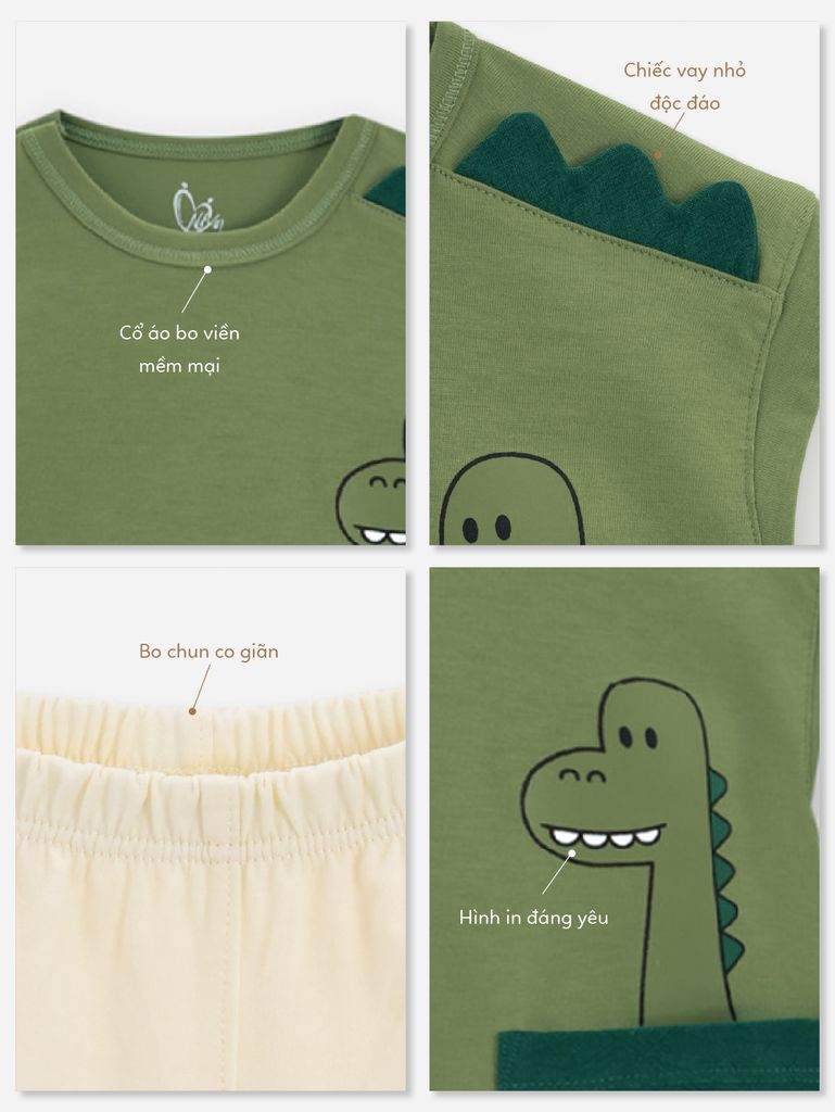 [M&B] BST DINO: Bộ áo phối quần ngắn peekosaur