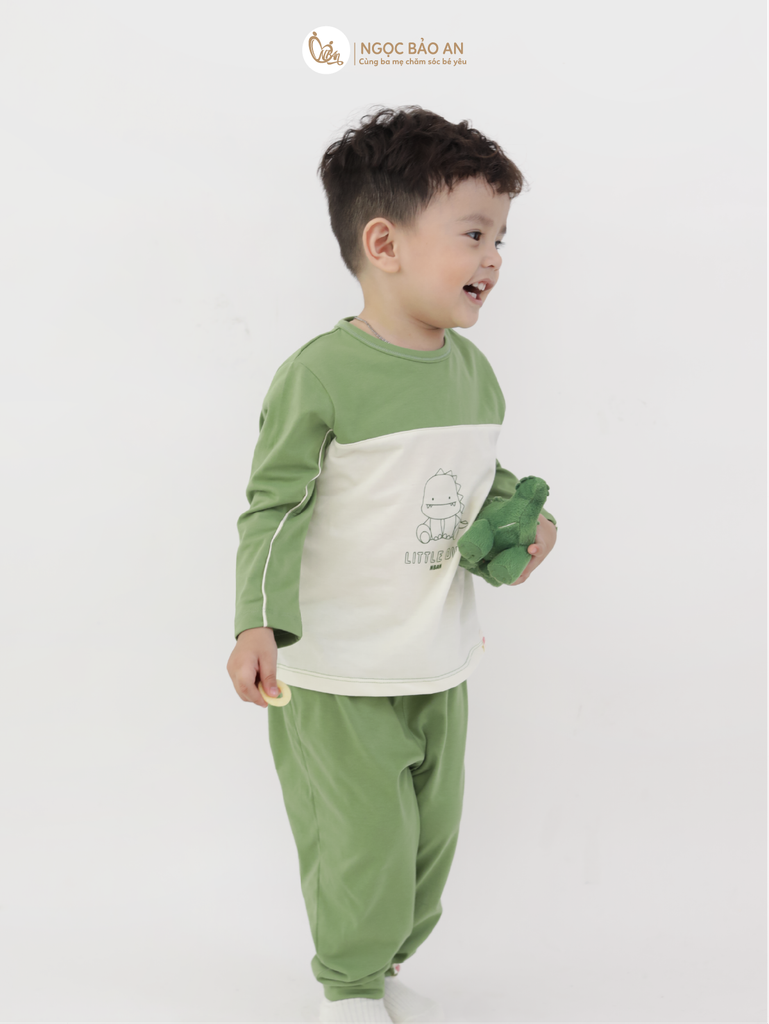 [M&B] BST DINO: Bộ áo quần dài tay M&B cotton bé trai (Little Dino)