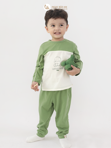 [M&B] BST DINO: Bộ áo quần dài tay M&B cotton bé trai (Little Dino)