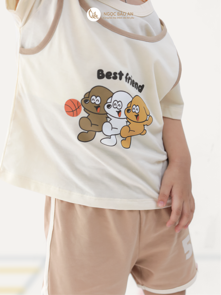 [M&B] BST CÚN: Bộ tay ngắn thể thao cotton M&B (Cún Best Friends 53)