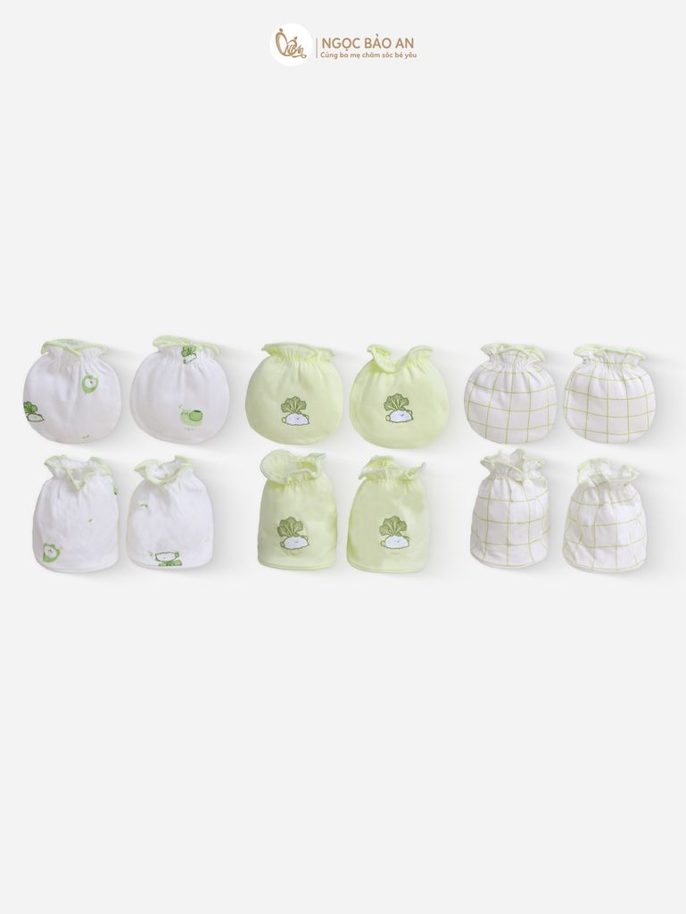 [M&B] Combo Sơ Sinh cotton M&B tone Xanh Bơ in hình họa tiết đầy đủ phụ kiện cho bé (Combo Sơ Sinh cotton 2025)