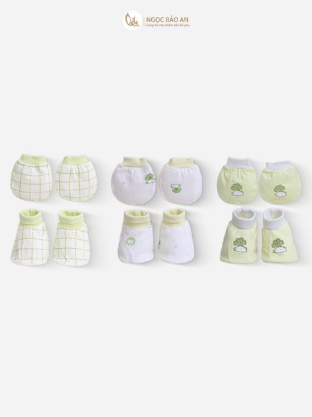 [M&B] Bộ bao tay chân cotton M&B sơ sinh họa tiết Củ Cải & Ốc Sên cho bé (Combo sơ sinh cotton 2025)