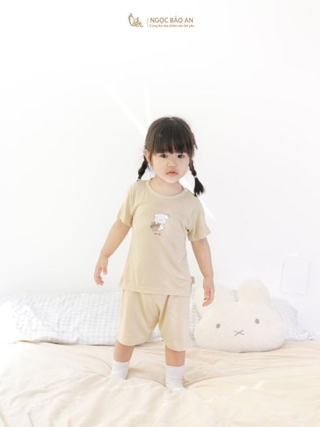 [HONEY] Bộ tay ngắn rayon 2 chiều cún và hạt dẻ