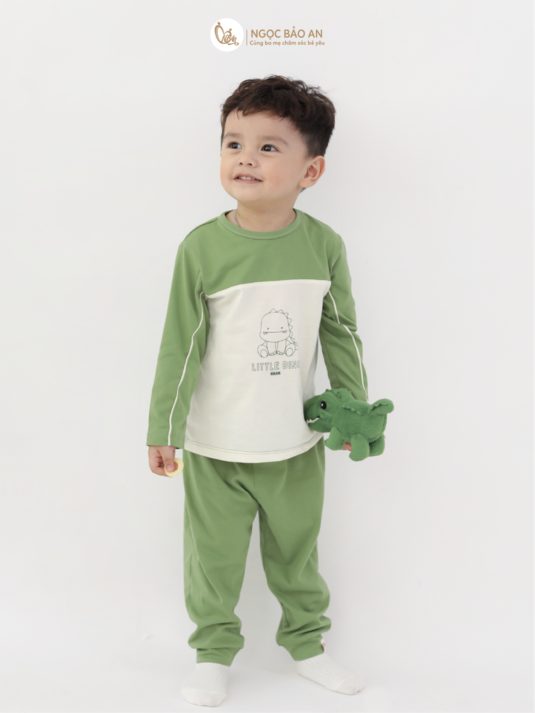 [M&B] BST DINO: Bộ áo quần dài tay M&B cotton bé trai (Little Dino)