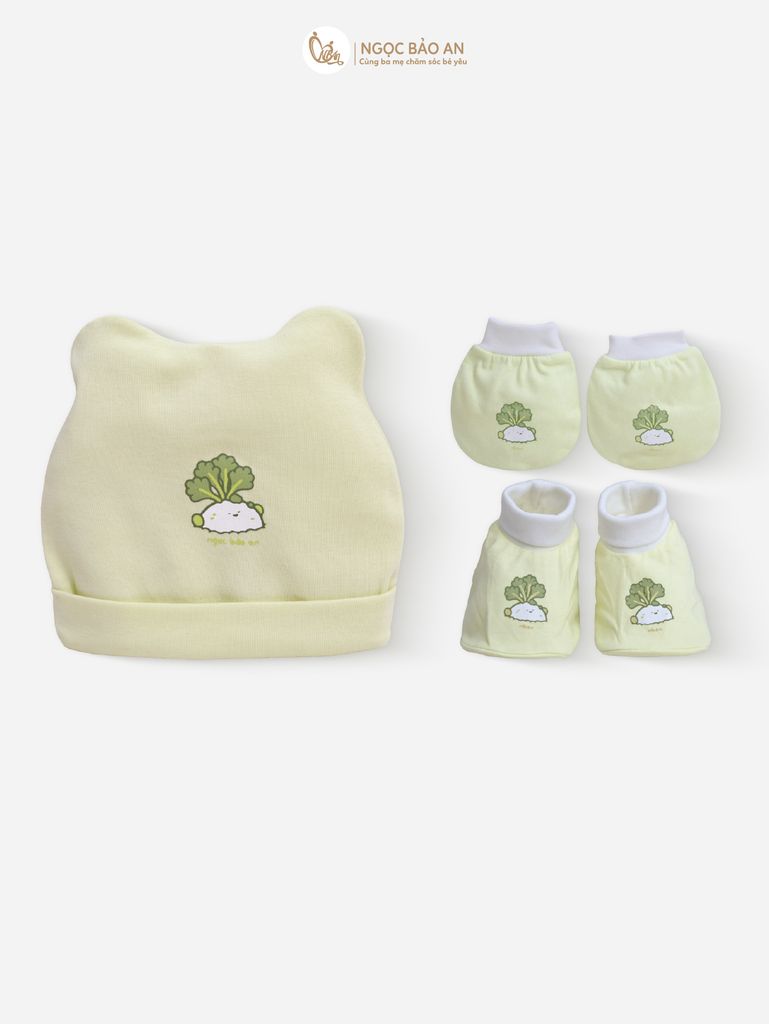 [M&B] Set nón bao tay chân bo sơ sinh cotton M&B in hình họa tiết (Combo sơ sinh cotton 2025)
