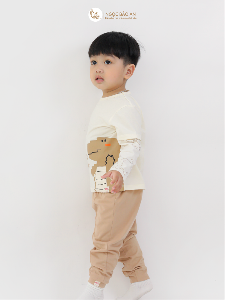 [M&B] BST DINO: Bộ áo quần dài tay M&B cotton bé trai (Dinosaur)