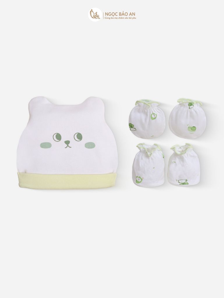 [M&B] Set nón bao tay chân thun sơ sinh cotton M&B in hình họa tiết (Combo sơ sinh cotton 2025)