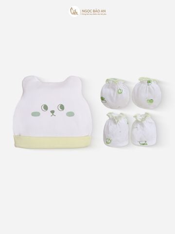 [M&B] Set nón bao tay chân thun sơ sinh cotton M&B in hình họa tiết (Combo sơ sinh cotton 2025)