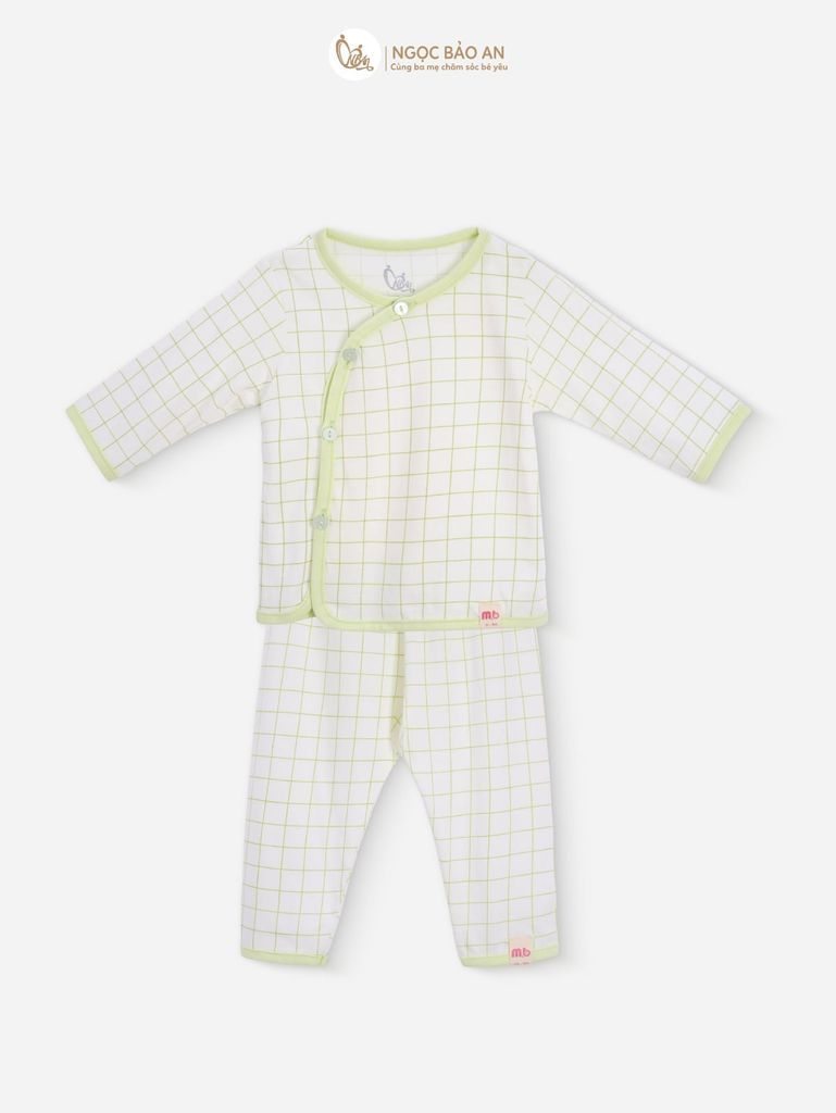 [M&B] Combo Sơ Sinh cotton M&B tone Xanh Bơ in hình họa tiết đầy đủ phụ kiện cho bé (Combo Sơ Sinh cotton 2025)