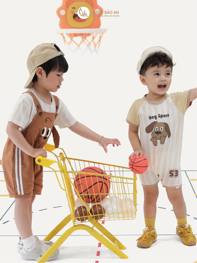 [M&B] BST CÚN: Set áo+yếm cotton M&B (Cún Nâu)