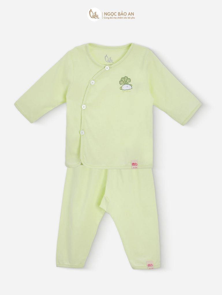 [M&B] Bộ tay dài cài bên tone Xanh Bơ cotton M&B cho bé (Combo Sơ Sinh Cotton 2025)