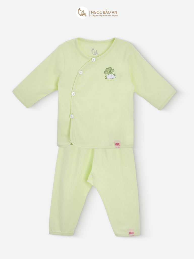 [M&B] Combo Sơ Sinh cotton M&B tone Xanh Bơ in hình họa tiết đầy đủ phụ kiện cho bé (Combo Sơ Sinh cotton 2025)
