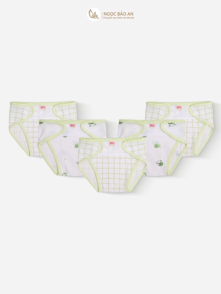 [M&B] Combo Sơ Sinh cotton M&B tone Xanh Bơ in hình họa tiết đầy đủ phụ kiện cho bé (Combo Sơ Sinh cotton 2025)