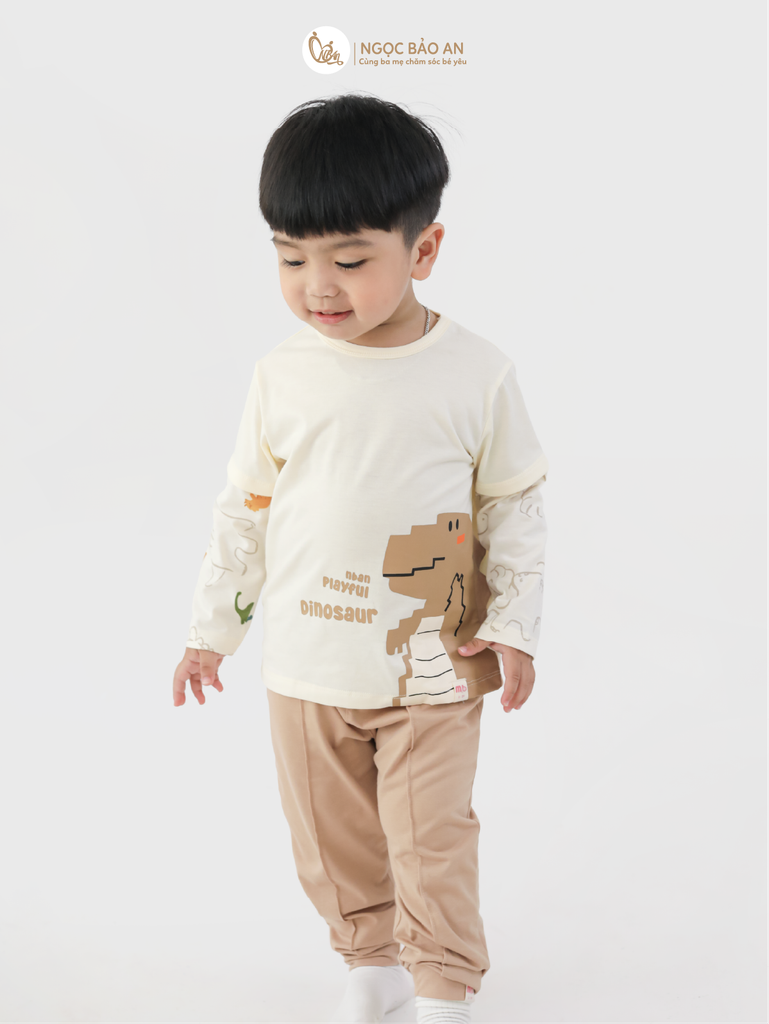 [M&B] BST DINO: Bộ áo quần dài tay M&B cotton bé trai (Dinosaur)