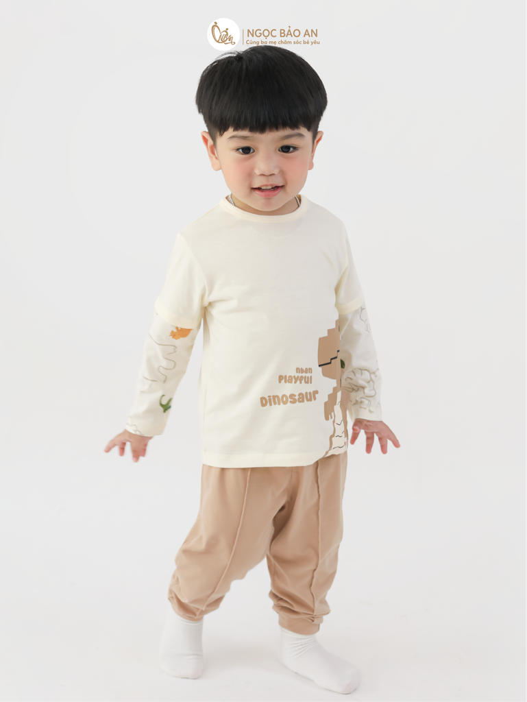 [M&B] BST DINO: Bộ áo quần dài tay M&B cotton bé trai (Dinosaur)