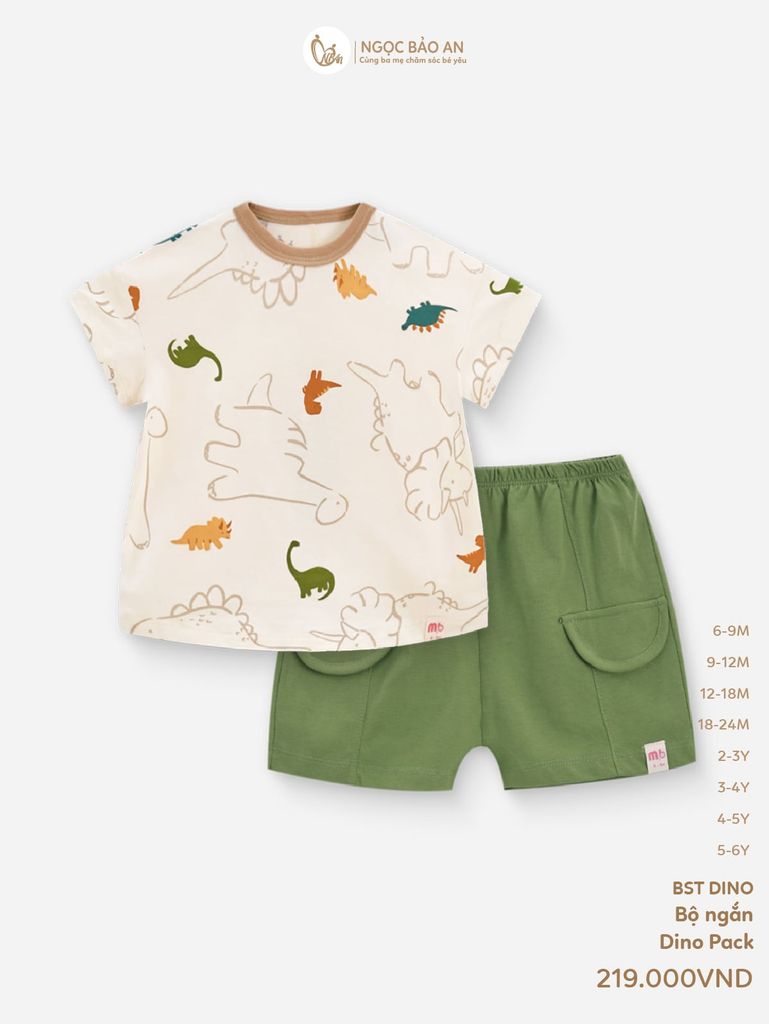 [M&B] BST DINO: Bộ áo phối quần ngắn dino pack