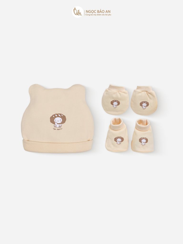 [M&B] Set nón bao tay chân bo sơ sinh cotton M&B in hình họa tiết (Combo sơ sinh cotton 2025)