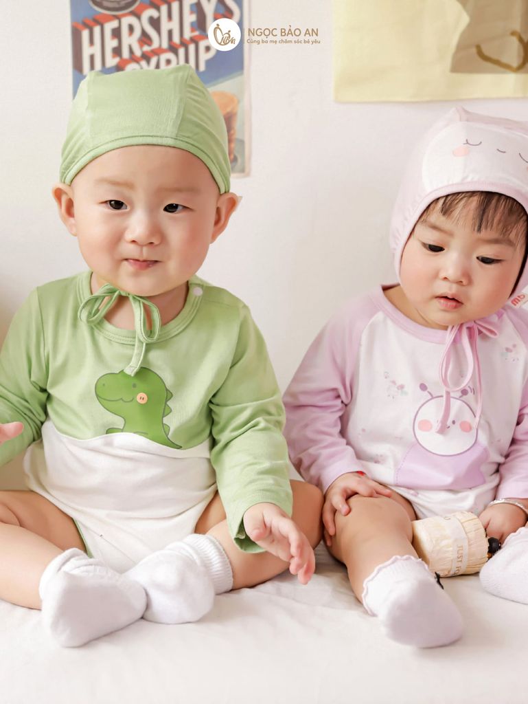 [M&B] Set bodychip tay dài kèm nón cột dây ong tím PM (NB-12m)