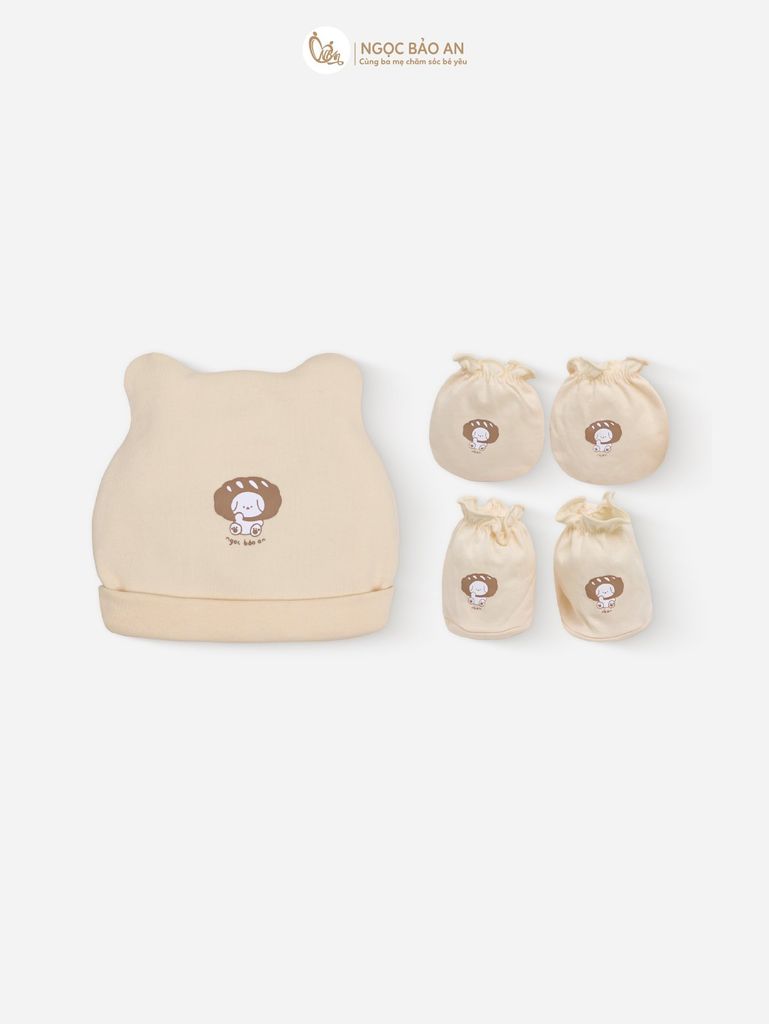 [M&B] Set nón bao tay chân thun sơ sinh cotton M&B in hình họa tiết (Combo sơ sinh cotton 2025)
