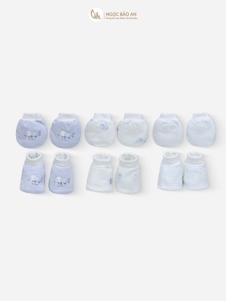 [M&B] Combo Sơ Sinh cotton M&B 5 tone màu in hình họa tiết đầy đủ phụ kiện cho bé (Combo Sơ Sinh cotton 2025)